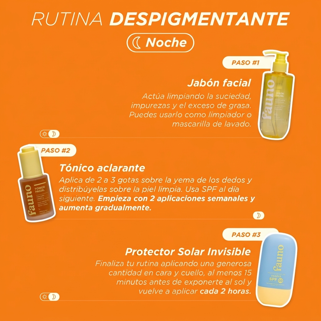 Rutina efectiva y segura que trabaja en capas para reducir visiblemente manchas, emparejar el tono de la piel y devolverle su luminosidad natural.